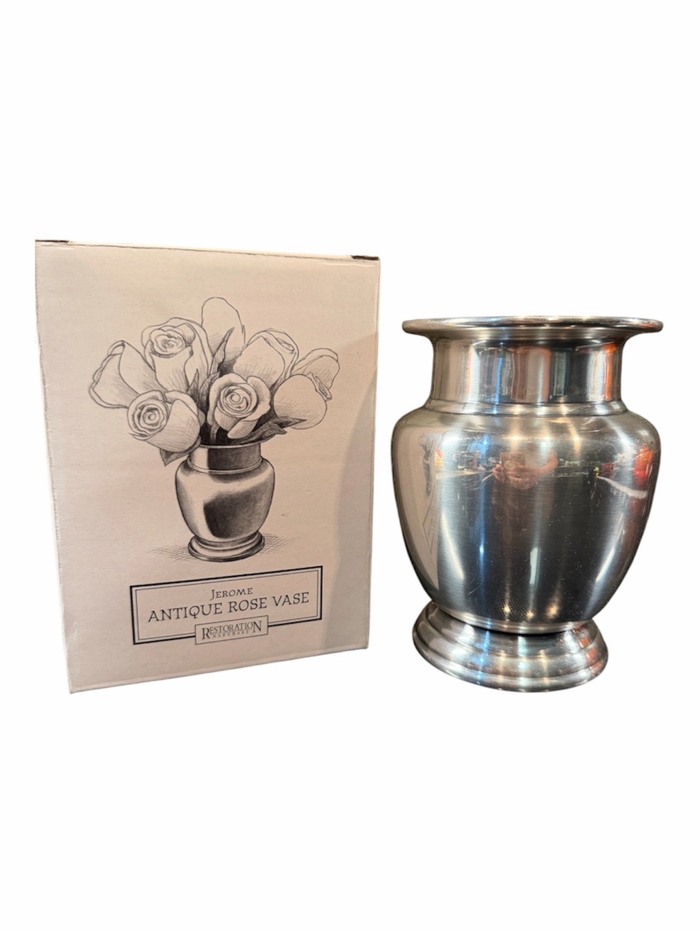RH Restoration Hardware Jerome Antique Rose Vase Brass Antique Silver Flower Urn